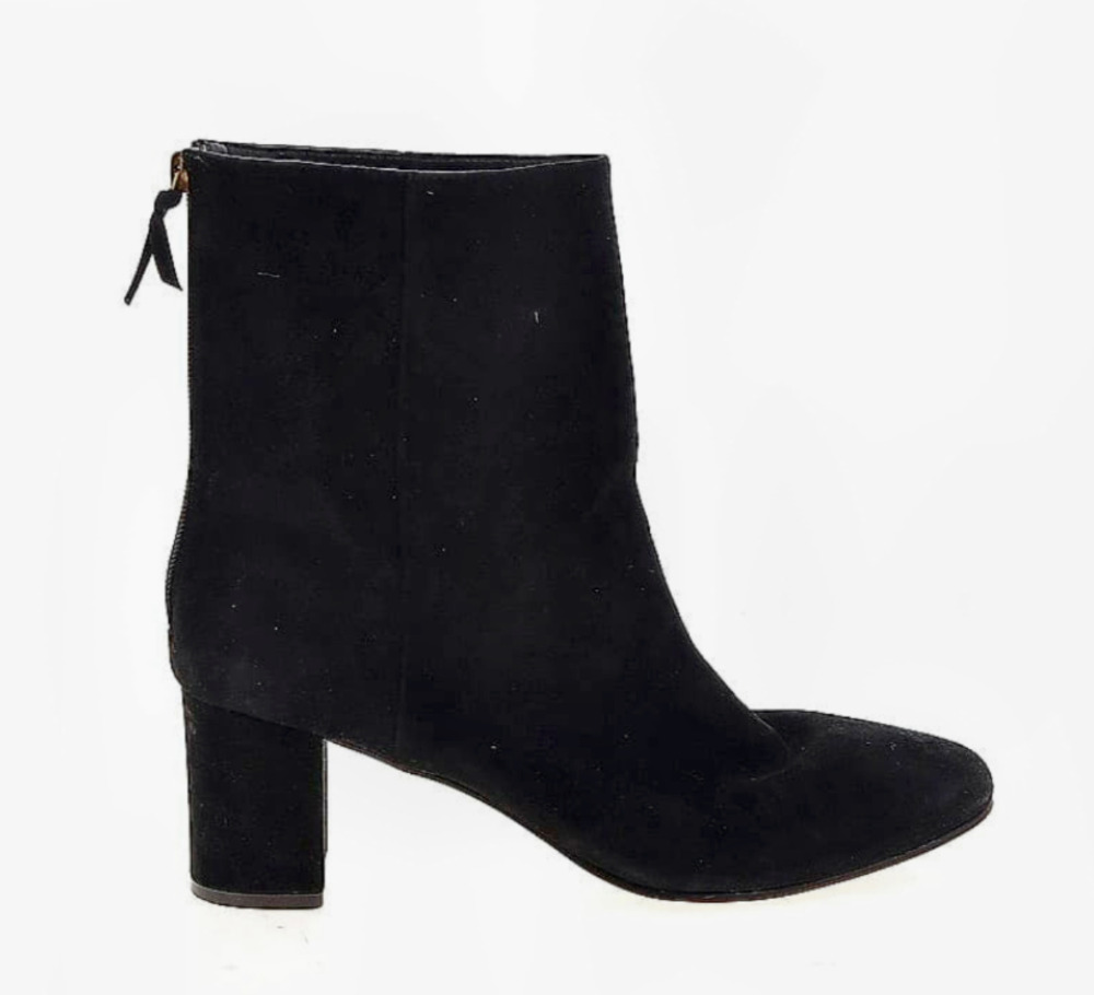 J. Crew Black Suede Round Toe High Ankle Back Zip Chunky Heel Boot Womens Sz 9